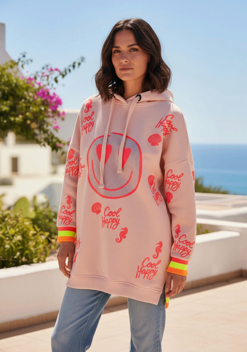 Long Hoodie Heartface Love - rose