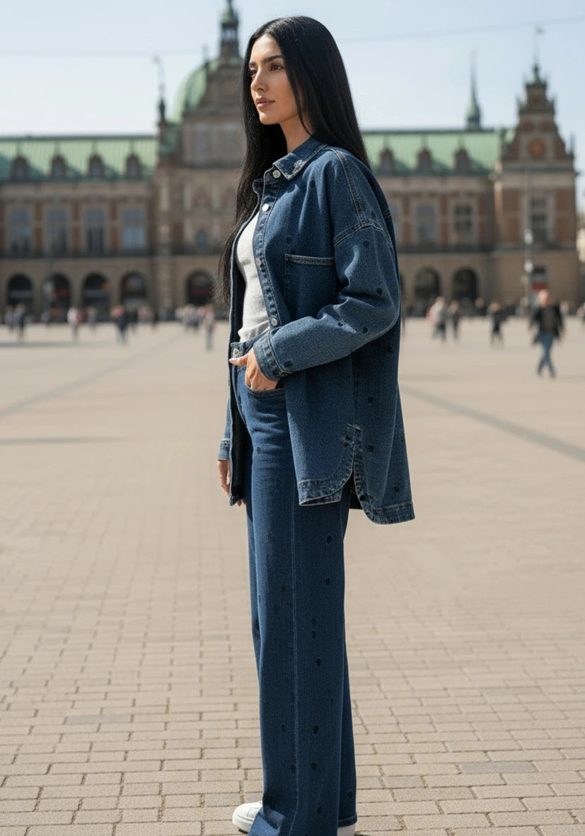 Jeans Bluse Hearts - blue