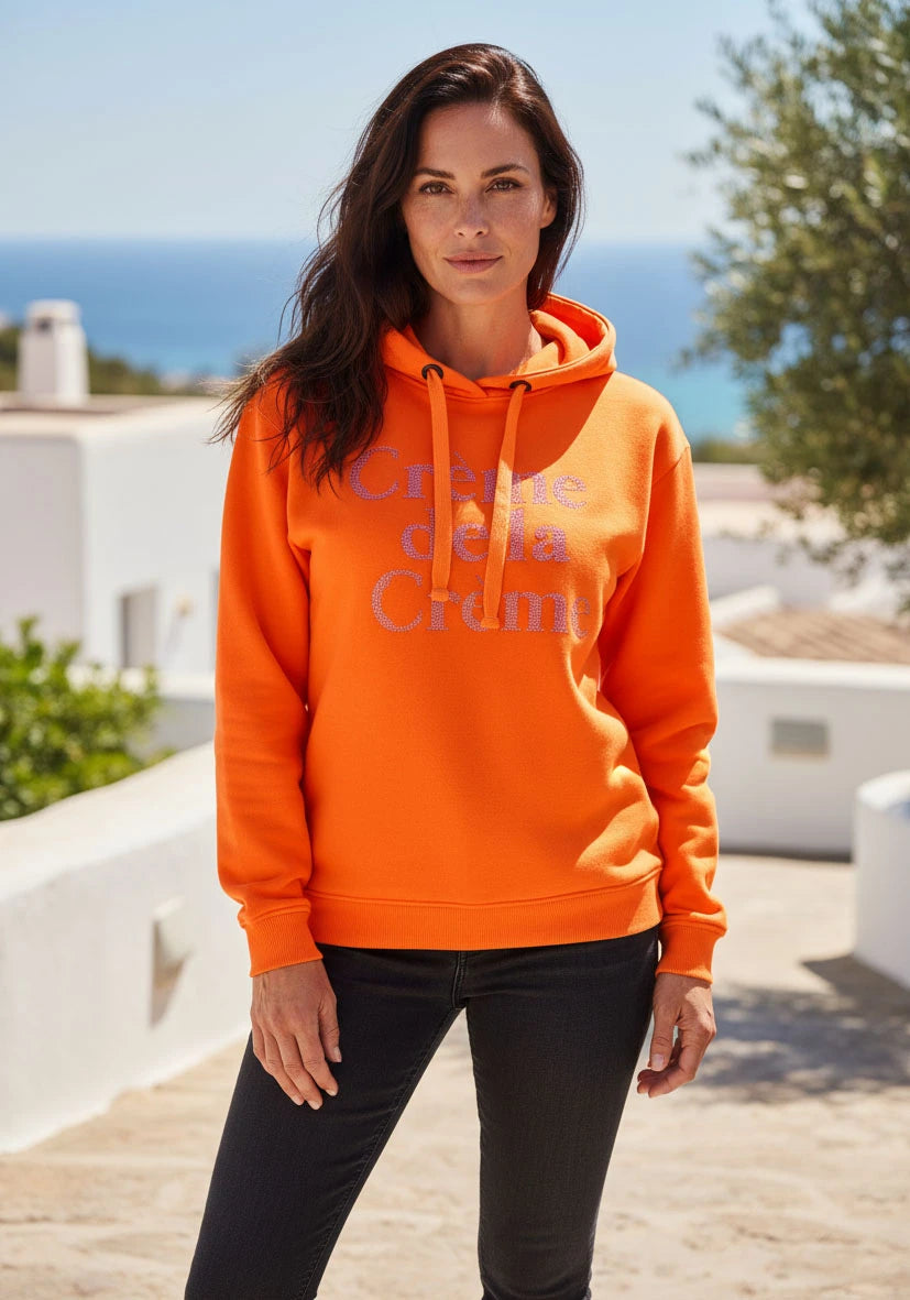 Hoodie Crème de la Crème Strass - neonorange