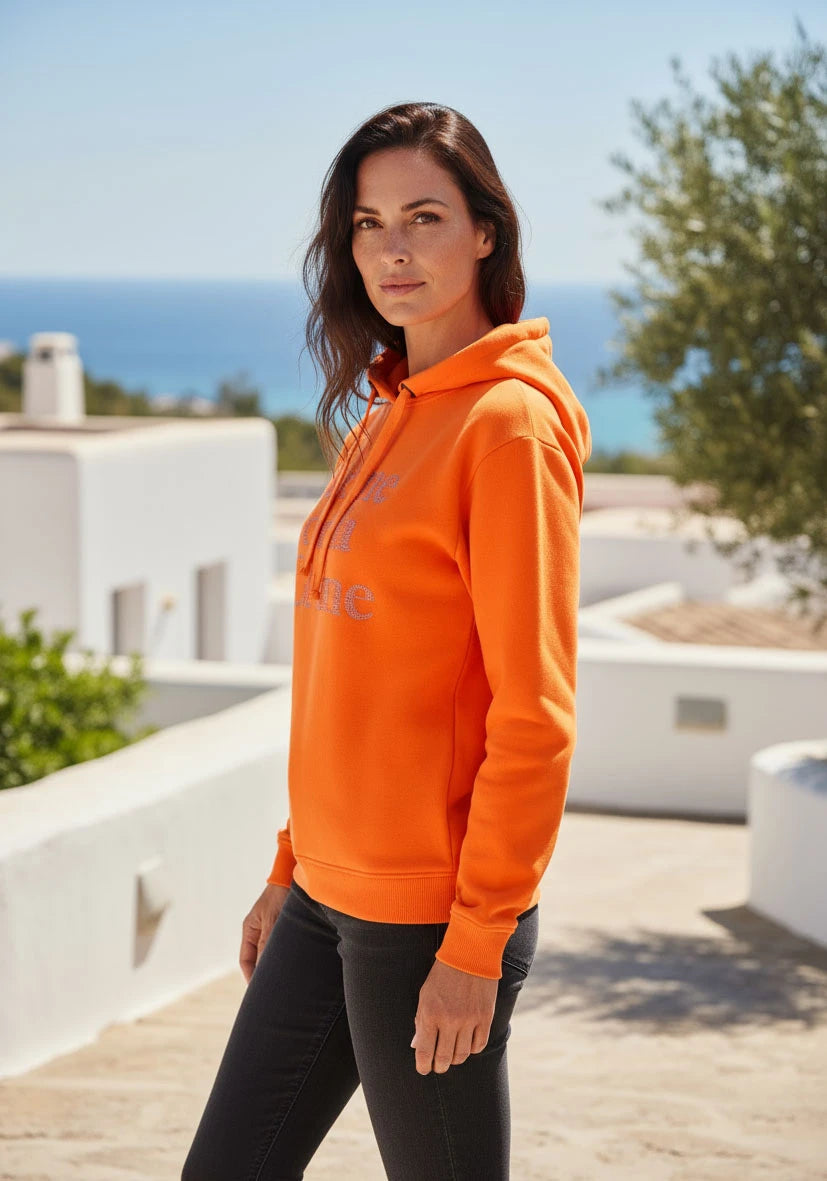 Hoodie Crème de la Crème Strass - neonorange