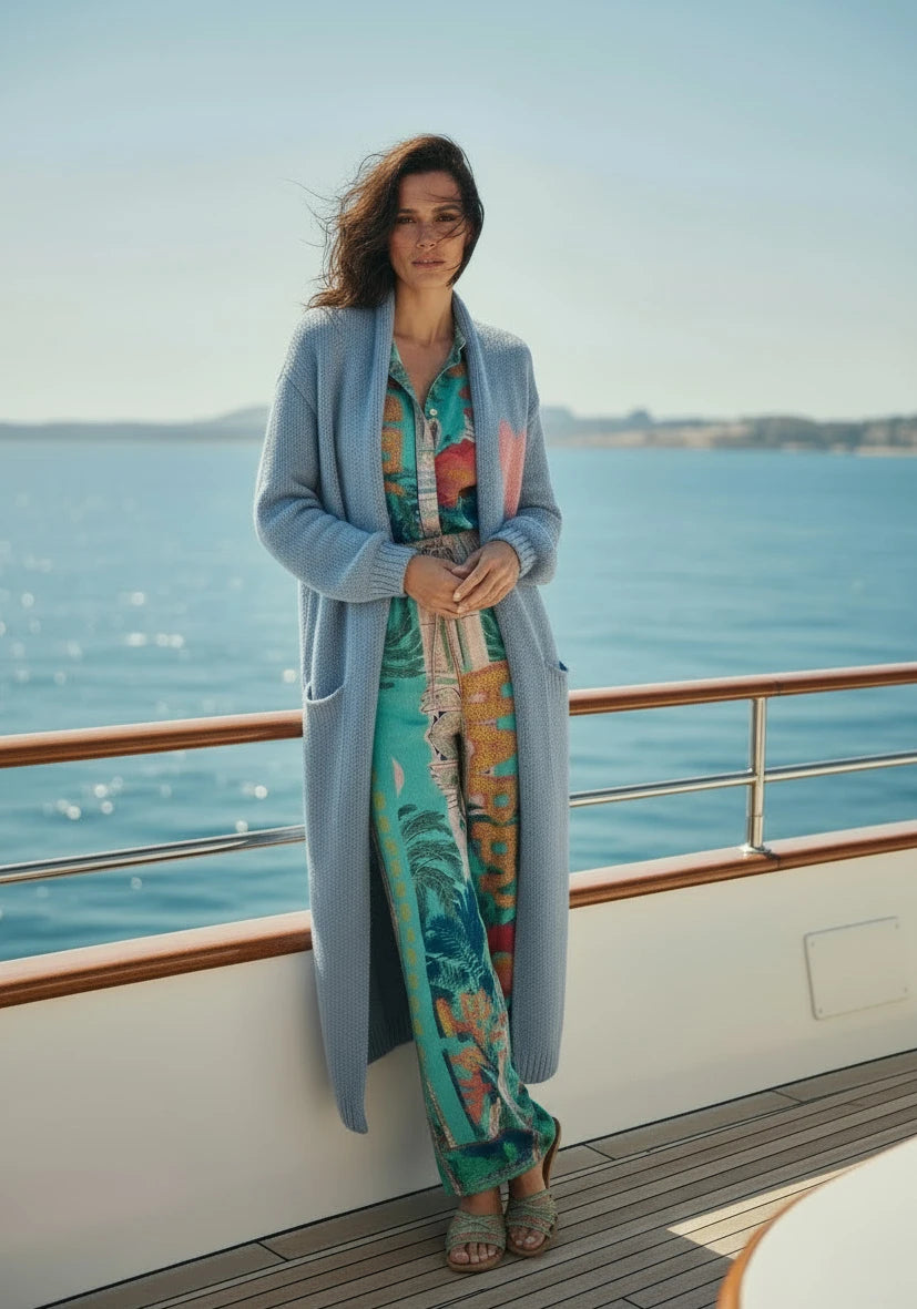 Long Cardigan multicolor Heart - lightblue