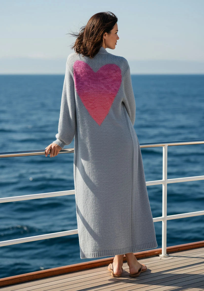 Long Cardigan multicolor Heart - lightblue