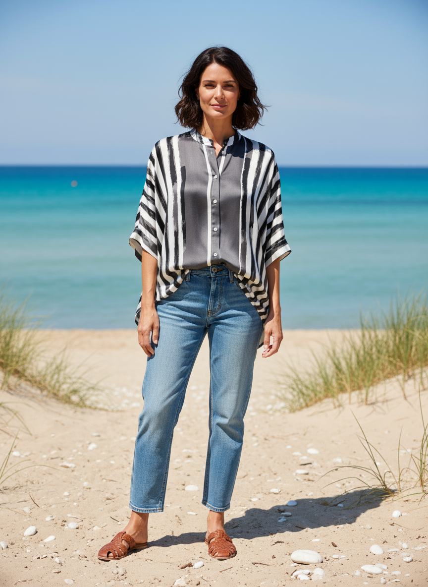 Blouse Wide Stripes - black