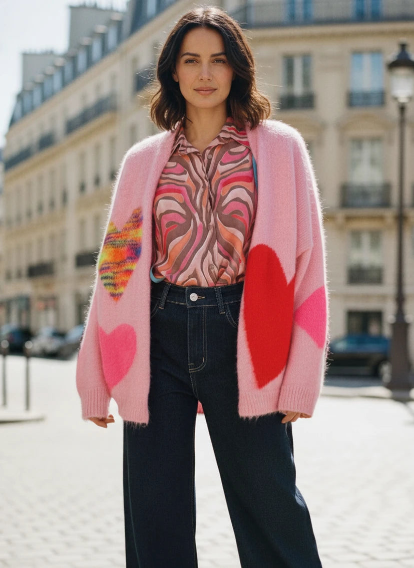 Cardigan V-Neck Hearts - dust rose