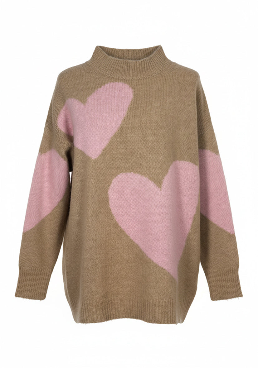 Knit Sweater Big Hearts - sand