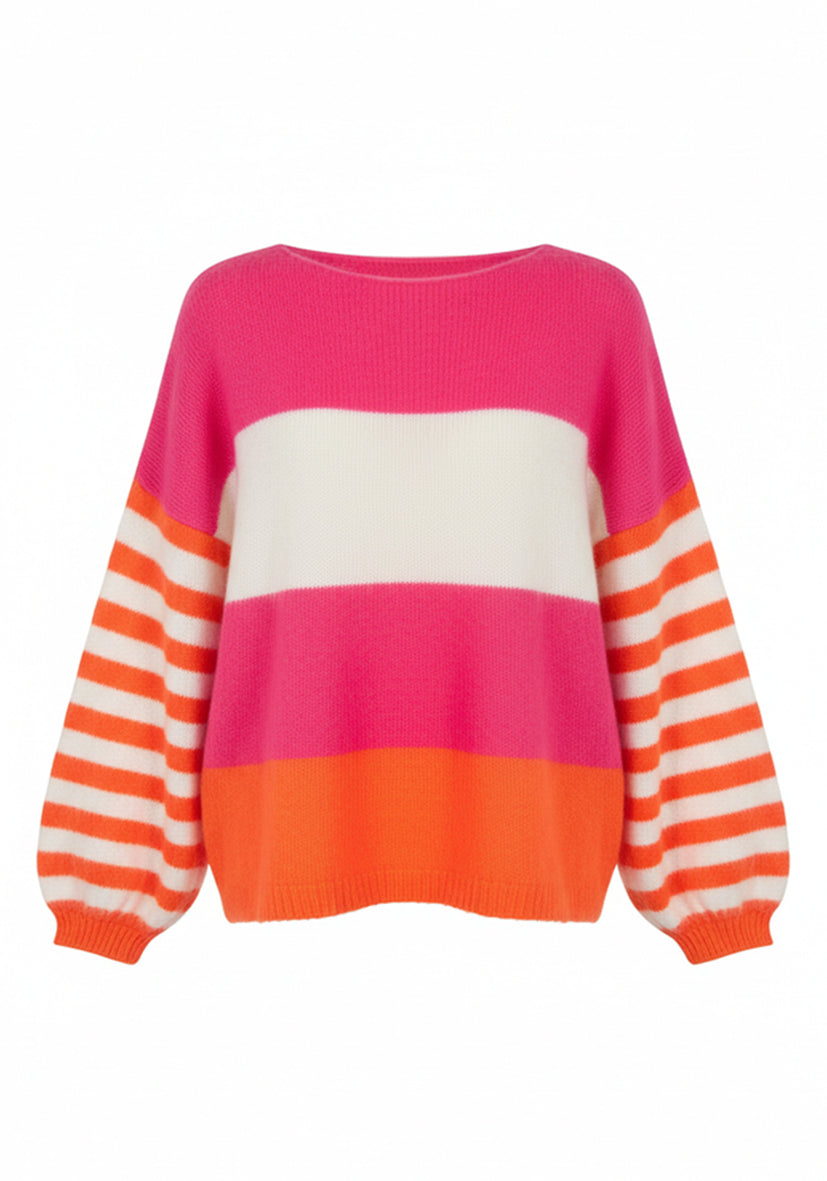 Knit Sweater Striped Sleeves