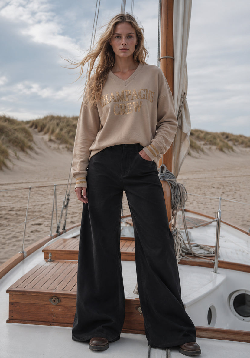 V-Neck Champagne Crew - sand