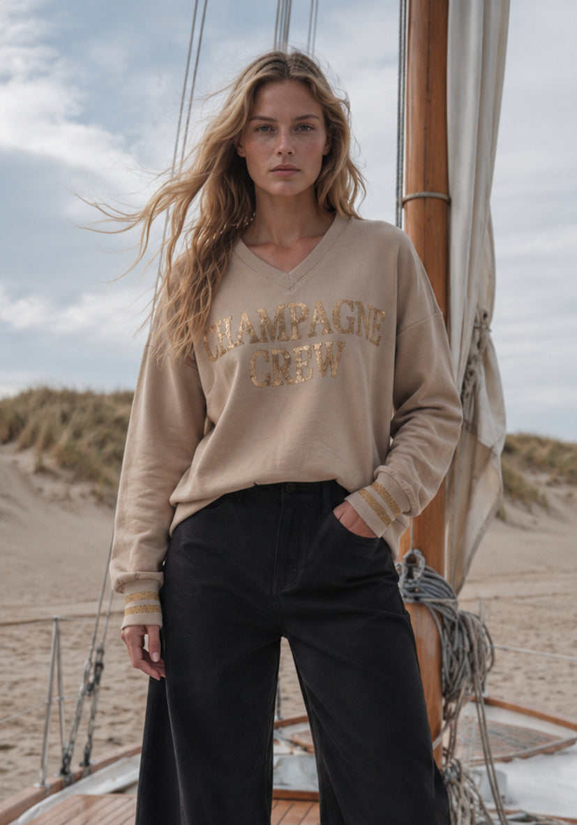 V-Neck Champagne Crew - sand