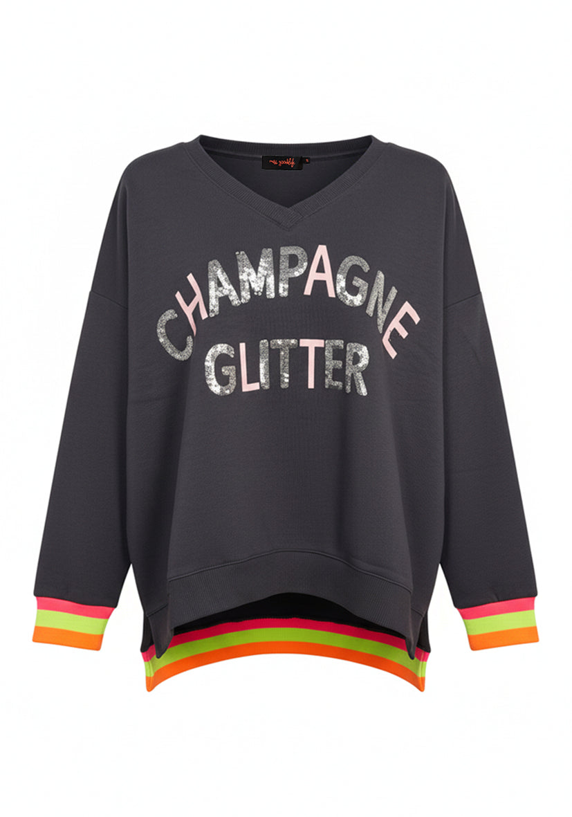 V-Neck Champagne Glitter - black