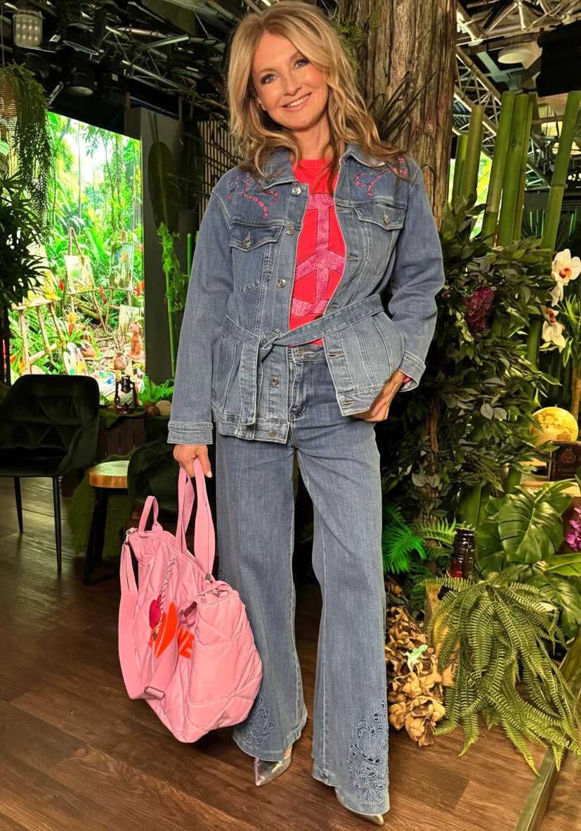Flaired Jeans Embroidery - blue