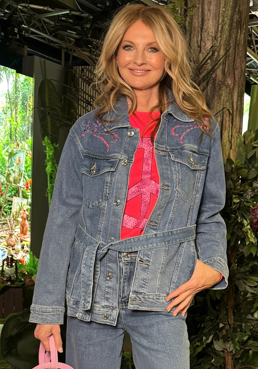 Jeans Jacket Flower Embroidery - blue