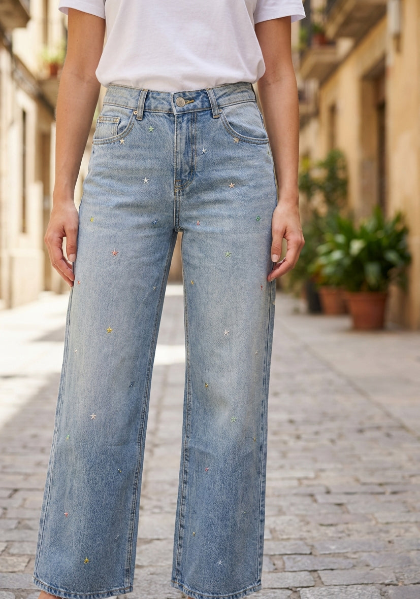 Straight Leg Jeans Flowers
