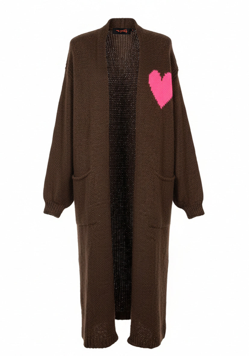 Cardigan multicolor Hearts - chocolate