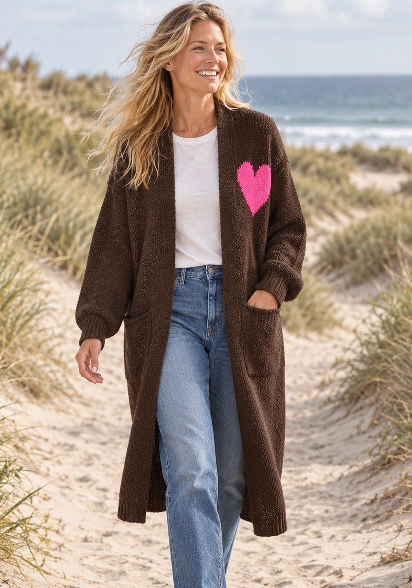 Cardigan multicolor Hearts - chocolate