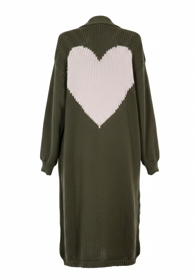 Long Cardigan multicolor Heart - green
