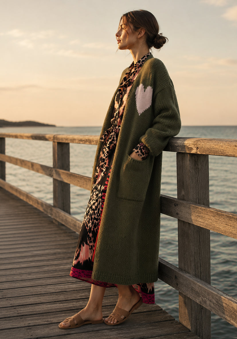 Long Cardigan multicolor Heart - green