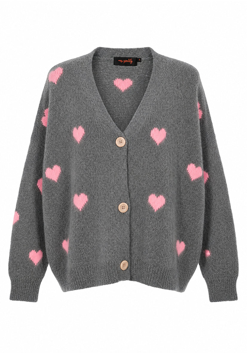 Cardigan Small Hearts Allover - darkgrey