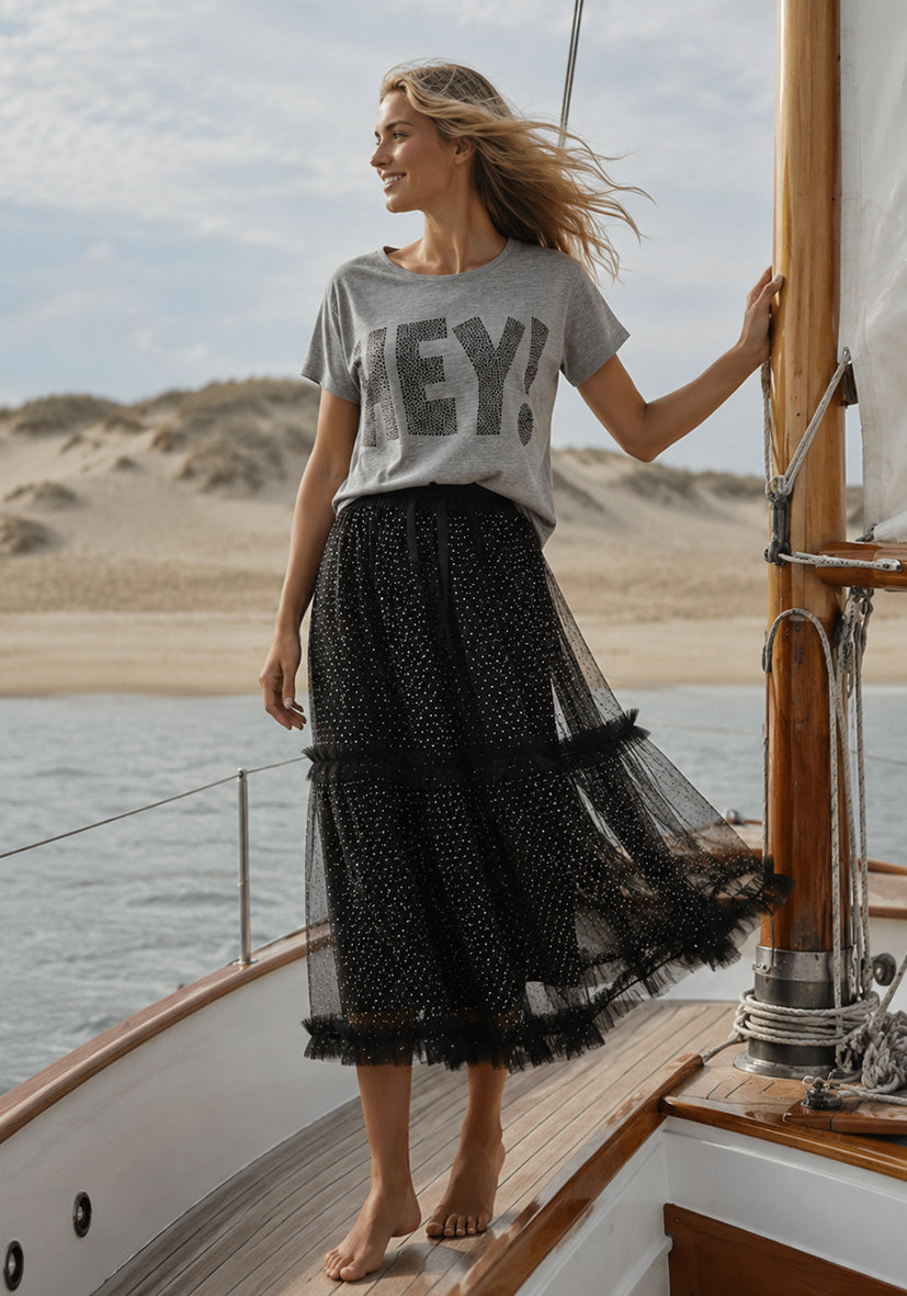 T-Shirt Roundneck HEY! - grau