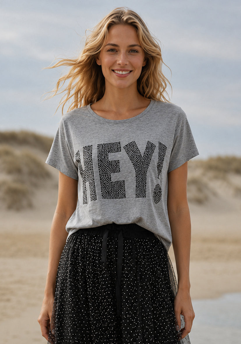 T-Shirt Roundneck HEY! - grau