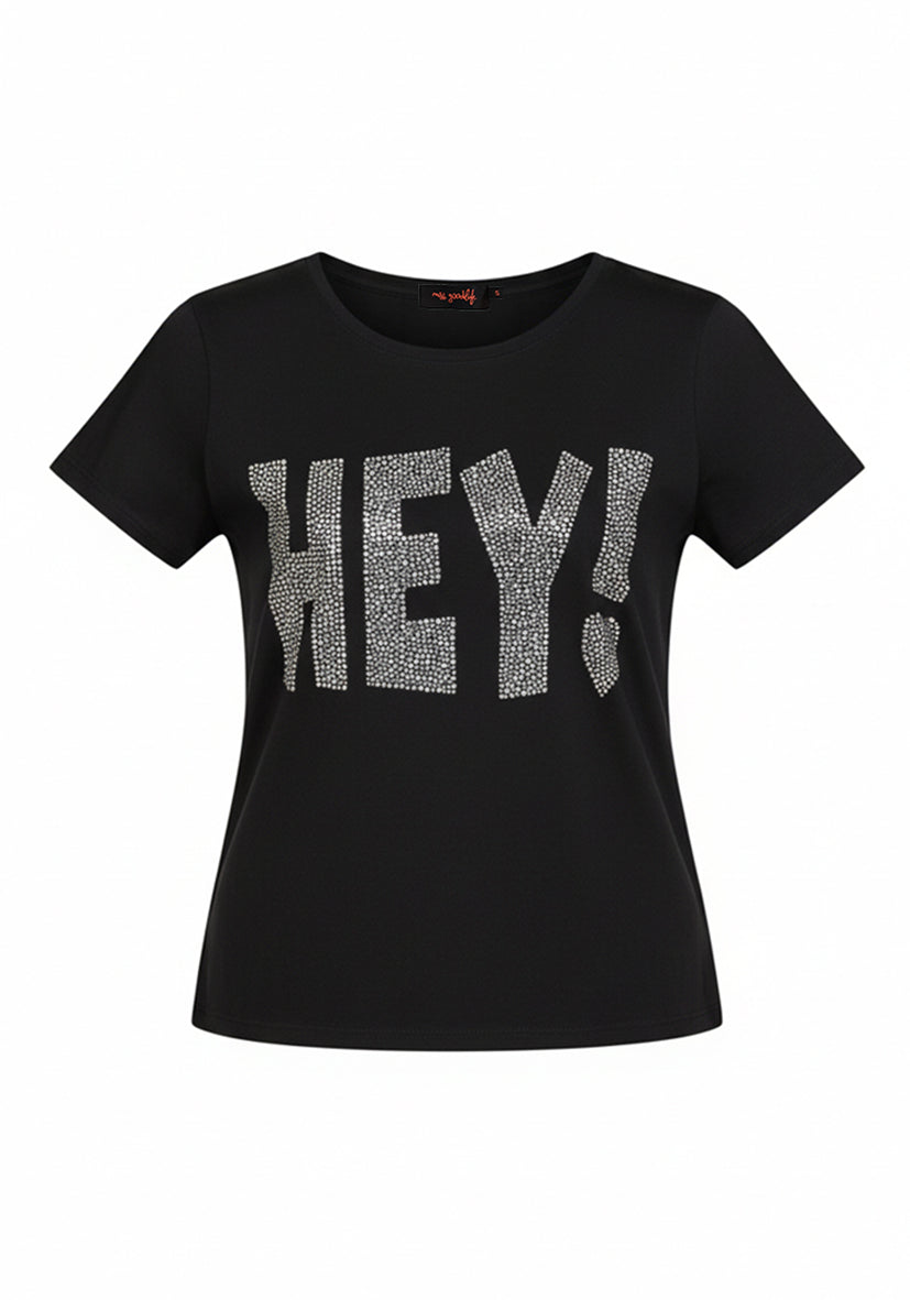 Rundhals T-Shirt HEY! - schwarz
