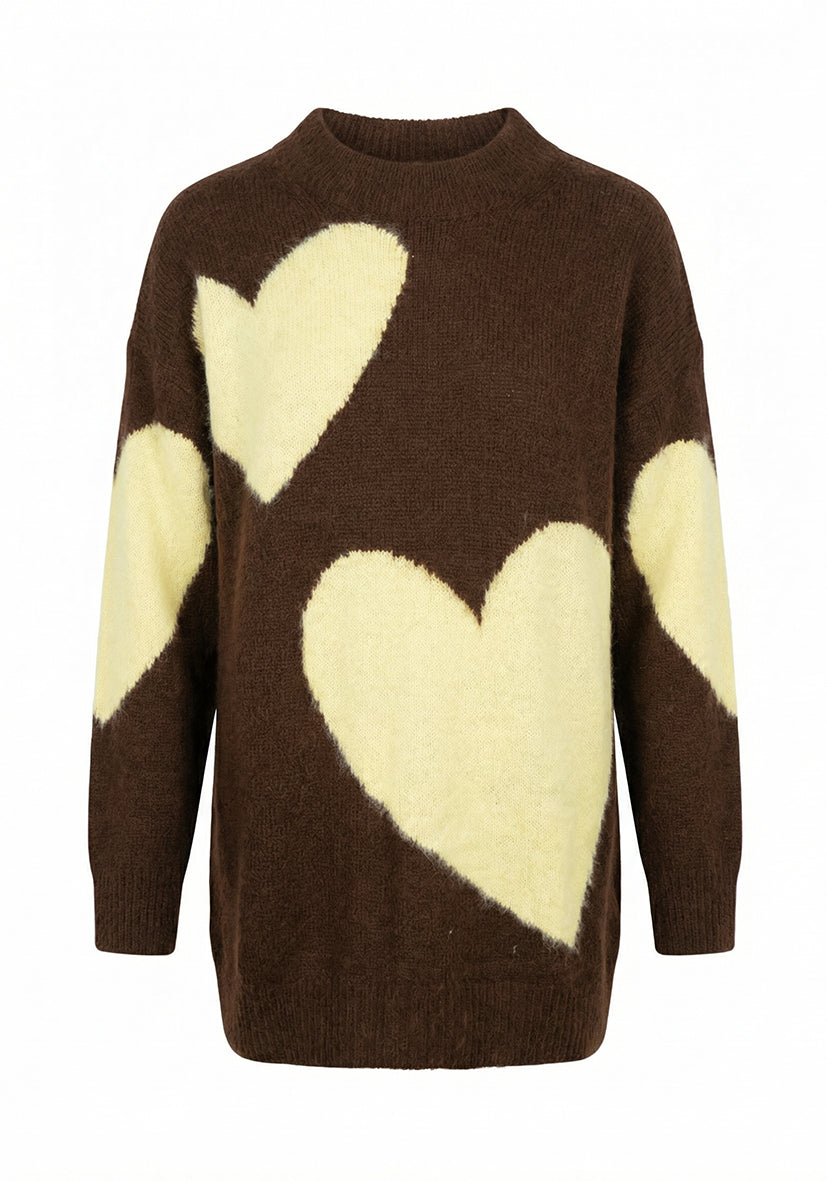 Knit Sweater Big Hearts - brown