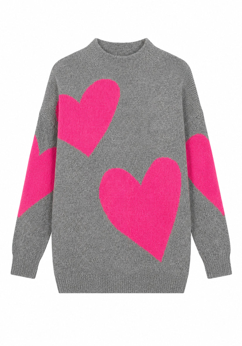 Knit Sweater Big Hearts - grey