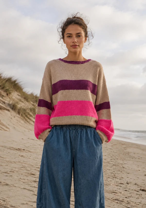 Knit Sweater Big Stripes - sand/multicolor