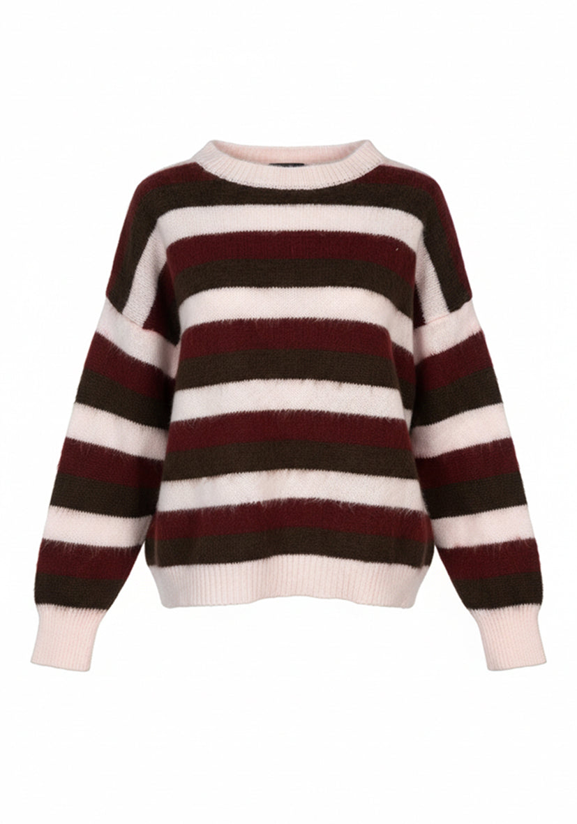 Knit Sweater Colorful Stripes - rose/bordeaux