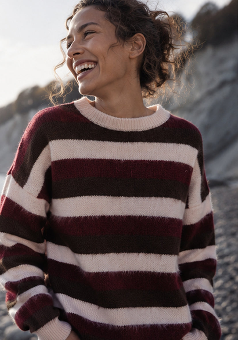 Knit Sweater Colorful Stripes - rose/bordeaux