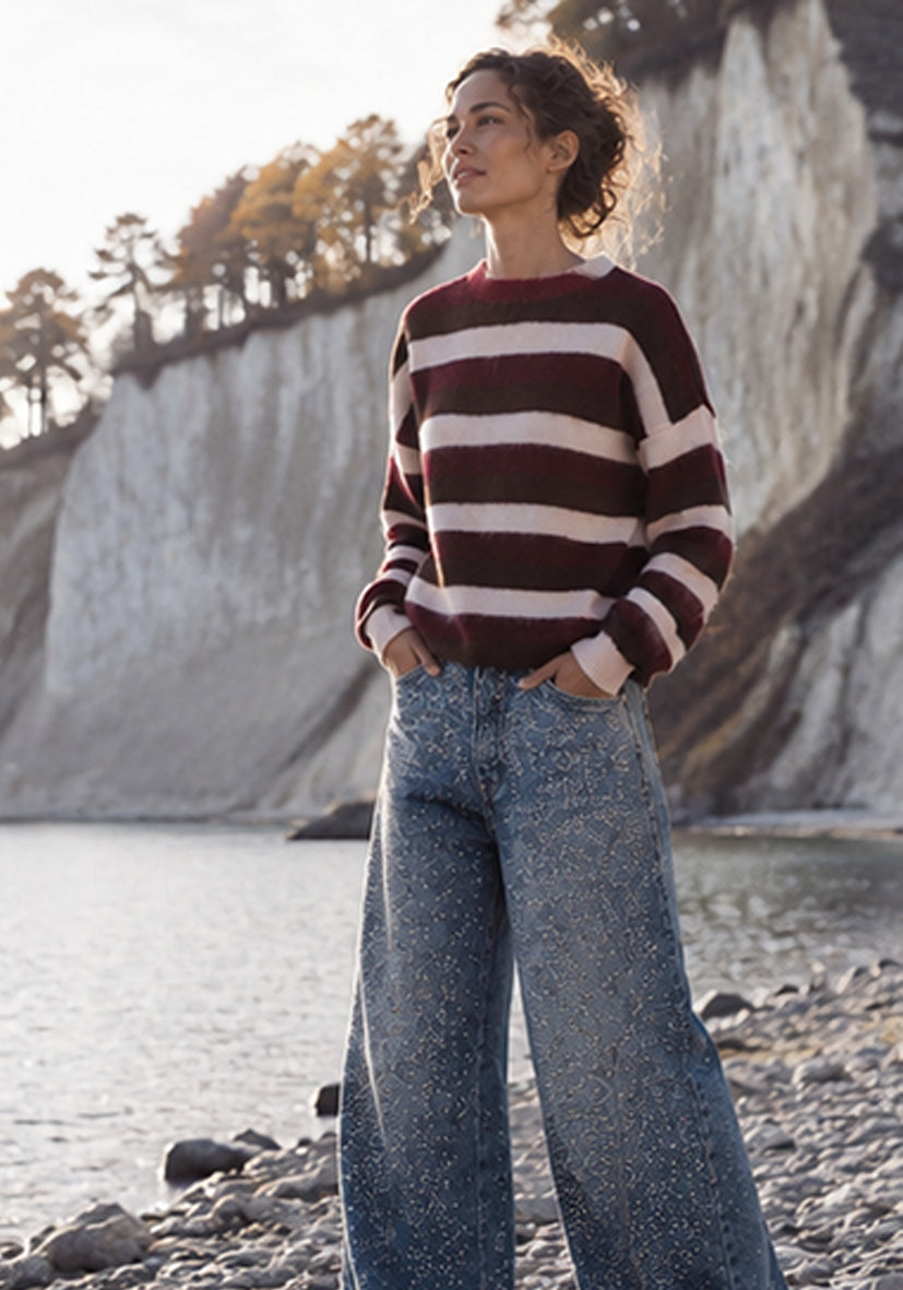 Knit Sweater Colorful Stripes - rose/bordeaux