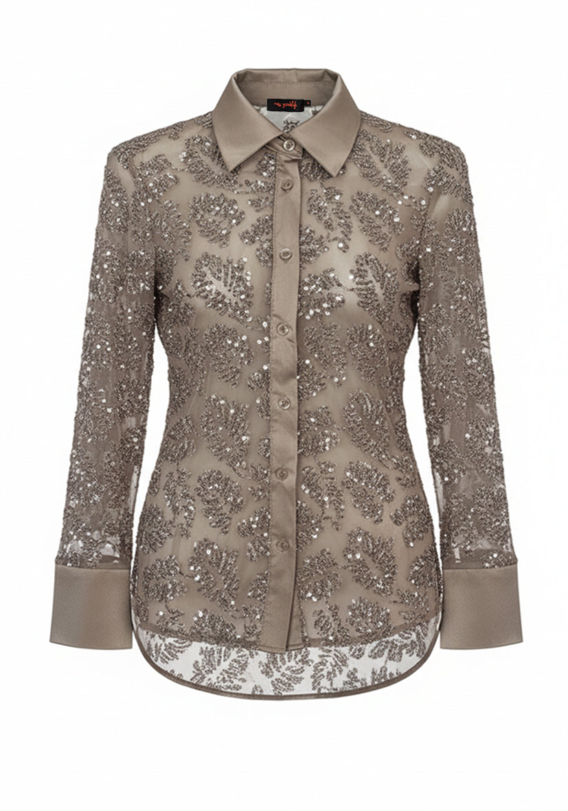 Blouse Sparkle Leaf - Taupe