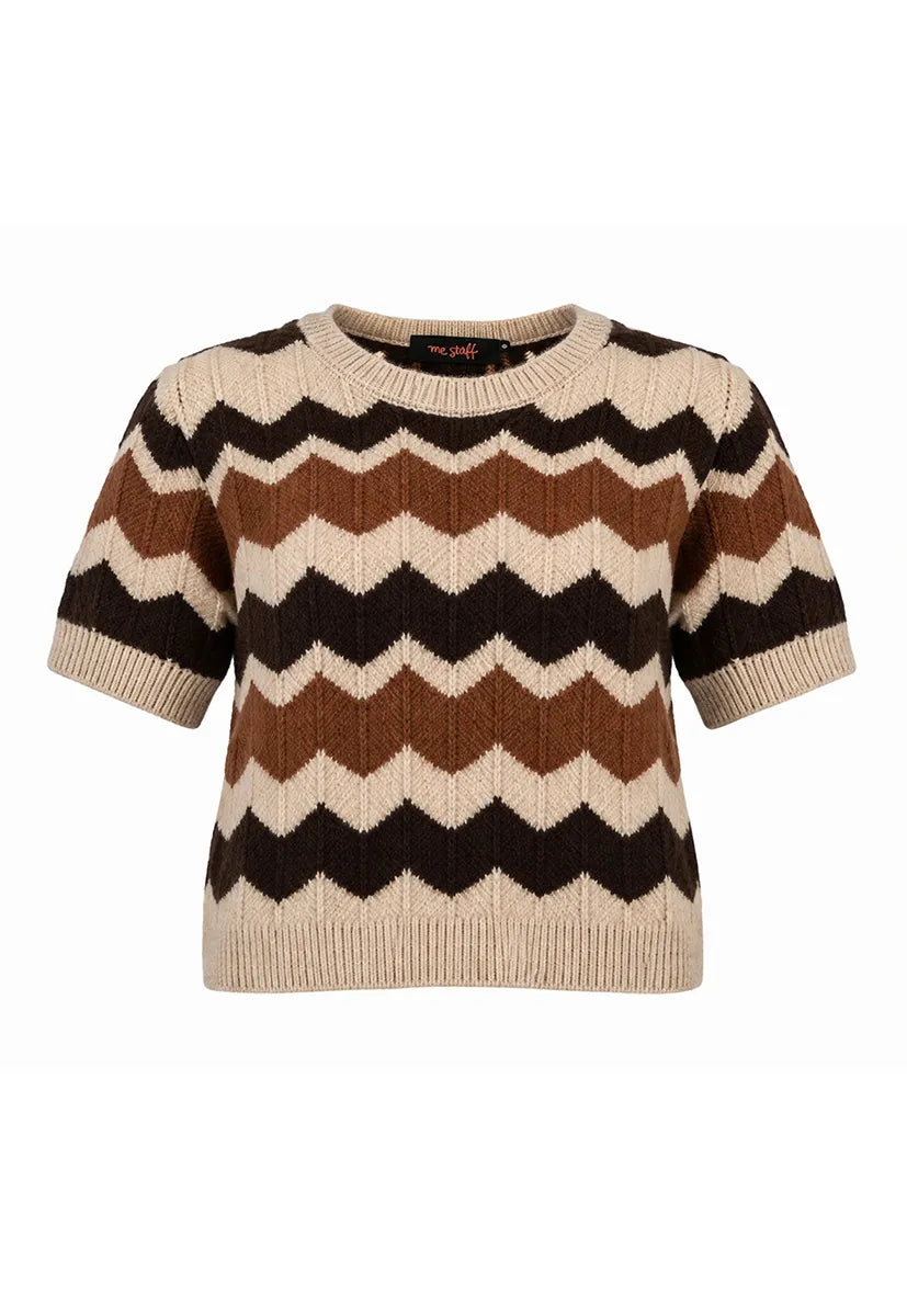 Knit Sweater Shortsleeve Zig Zag - chocolate