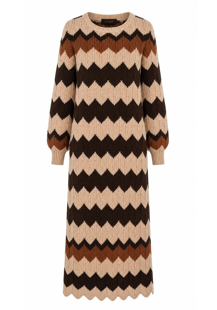 Knit Dress zigzag - chocolate