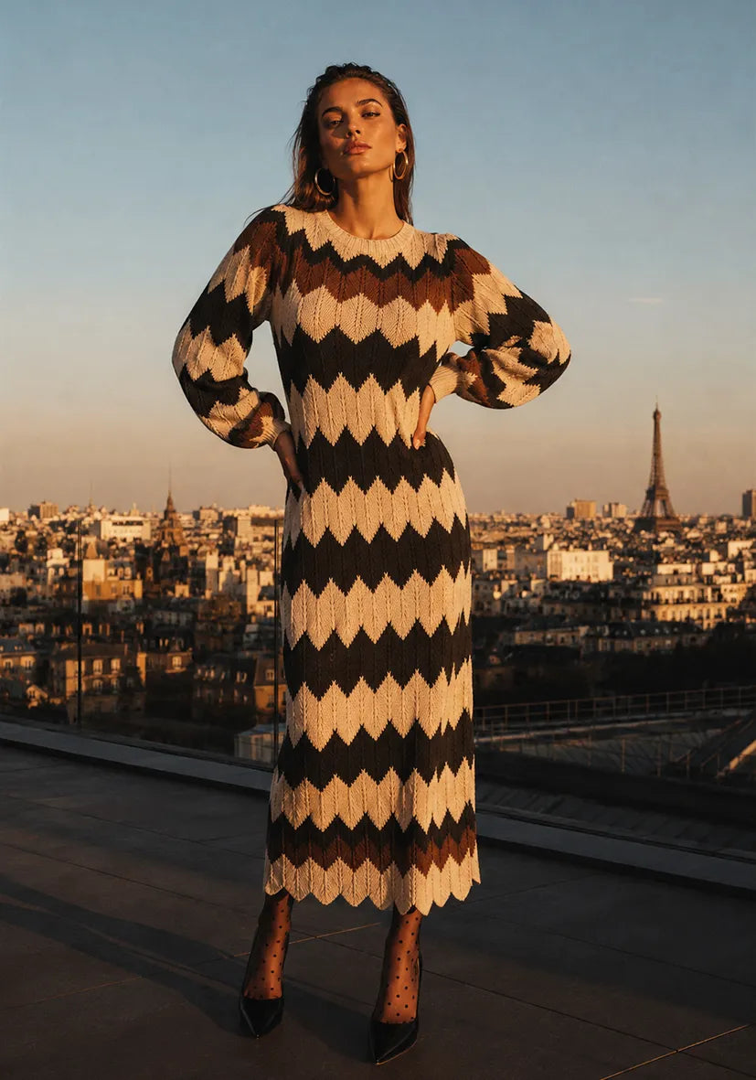 Knit Dress zigzag - chocolate
