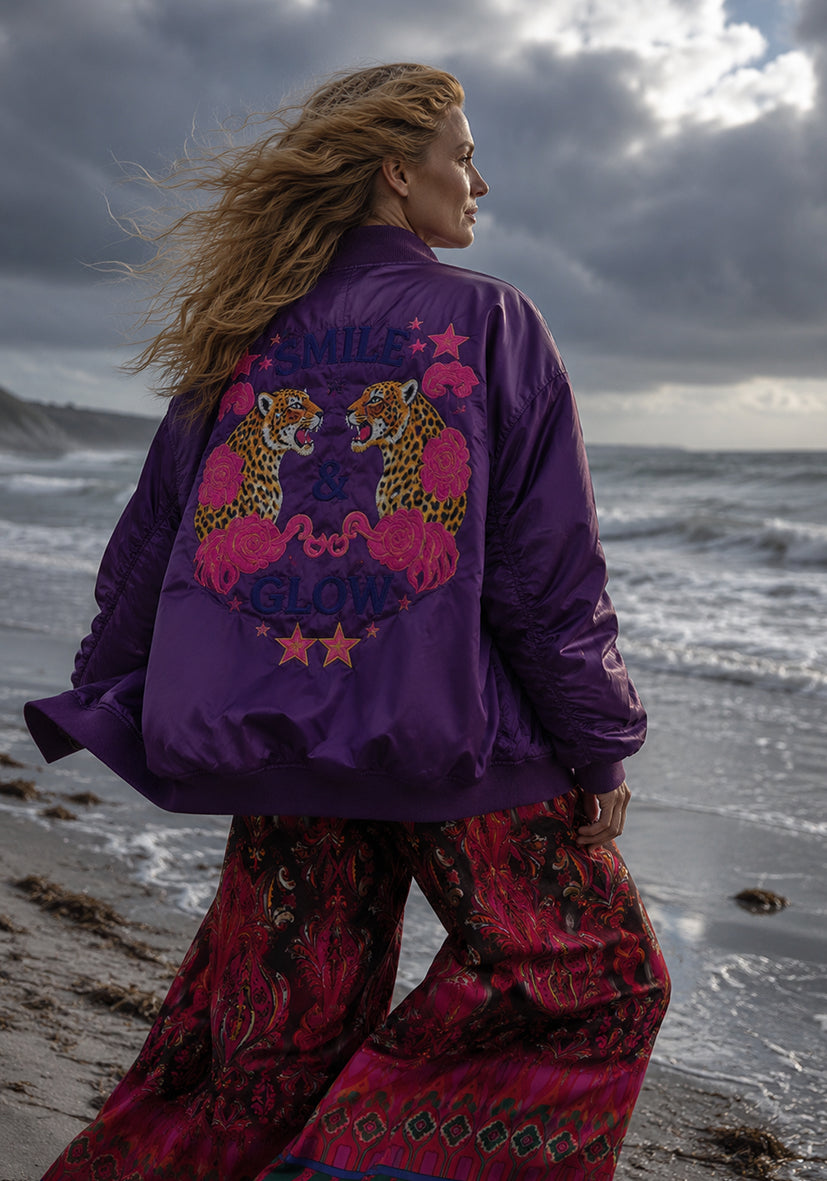 Bomberjacket Stitched Wild Heart - Pflaume