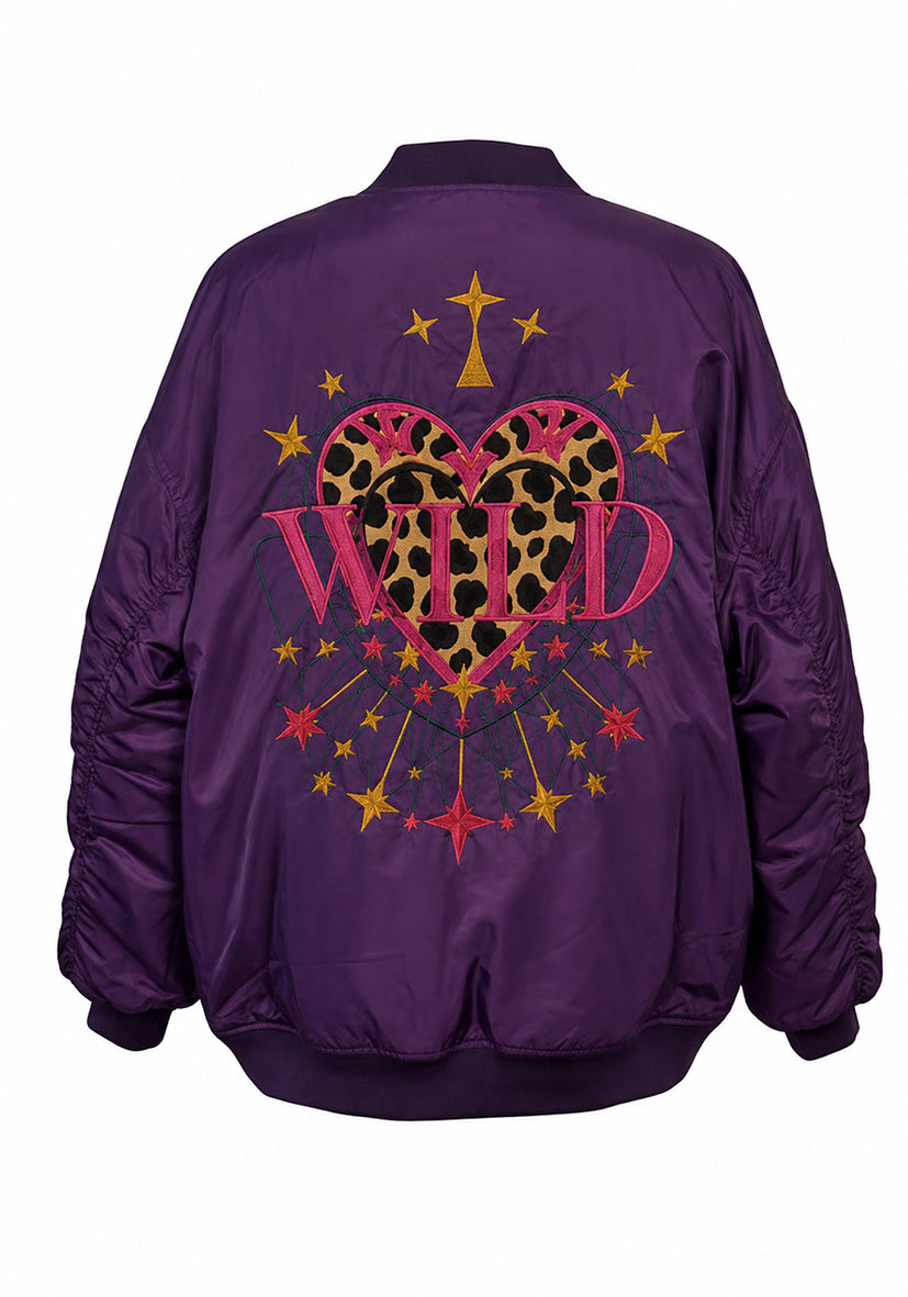 Blouson aviateur brodé Wild Heart - Prune