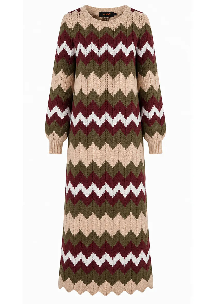 Knit Dress zigzag - olive