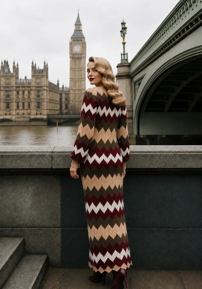 Knit Dress zigzag - olive