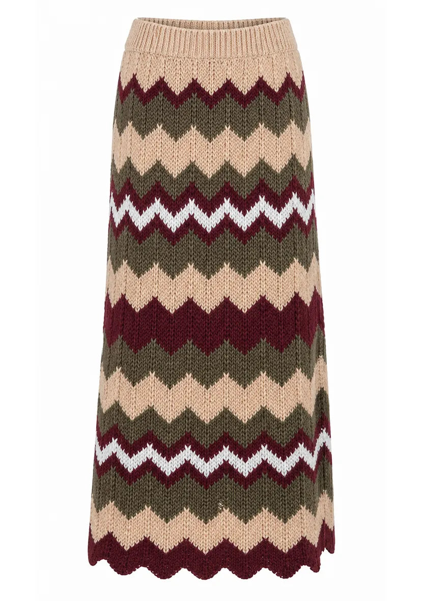 Knit Skirt zigzag - bordeaux/ olive