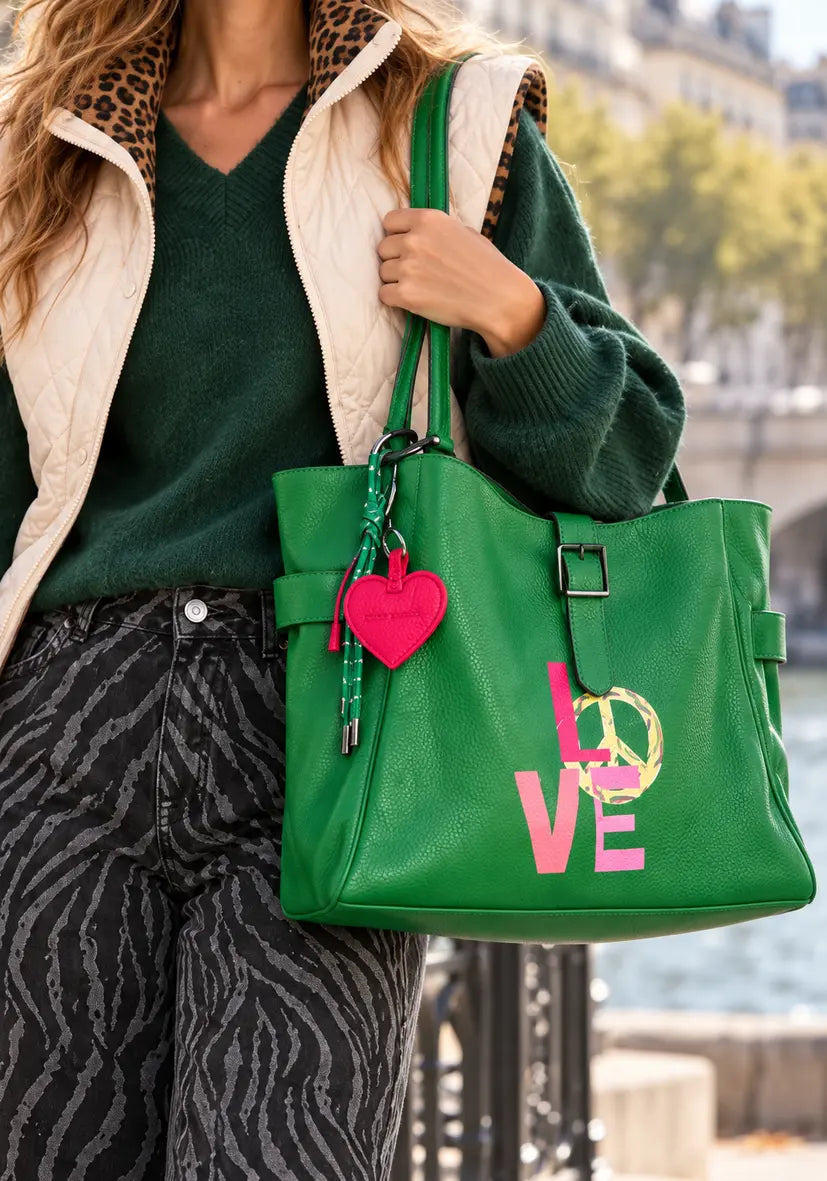 Leather Shopper Love - Green