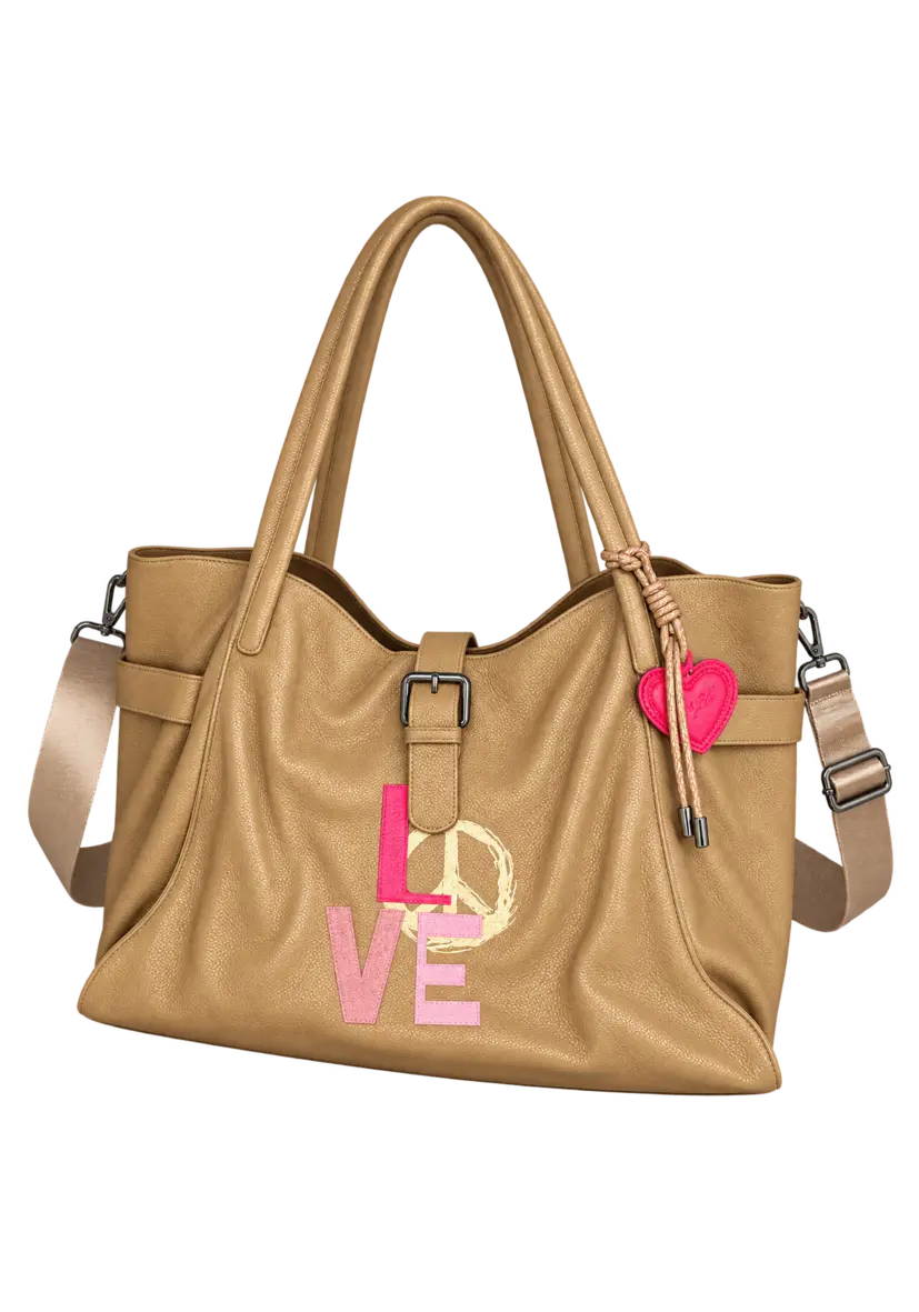 Leather Shopper Love - Sand