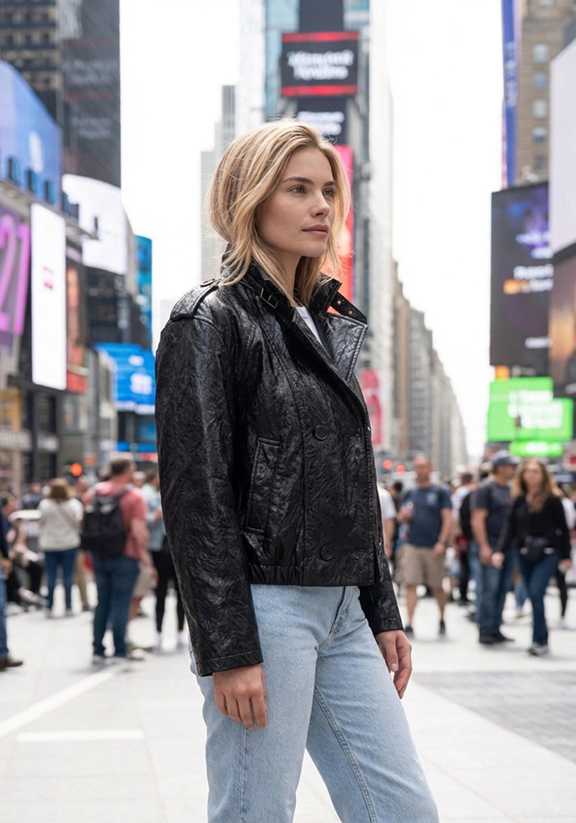 Cropped Leatherjacket - black