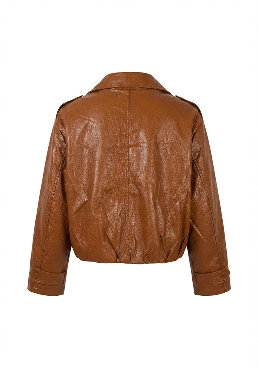 Cropped Leatherjacket - brown