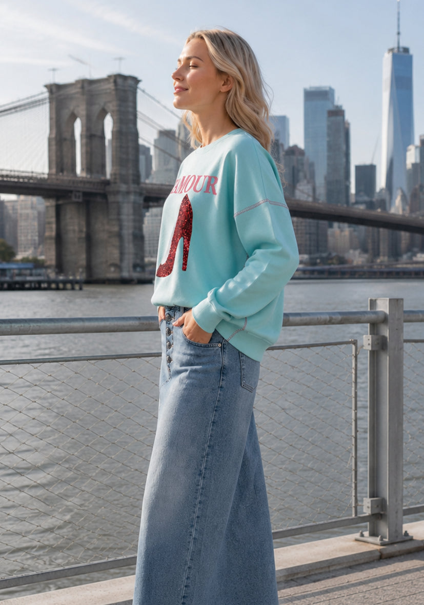 Sweatshirt Roundneck Glamour Paillette - hellblau