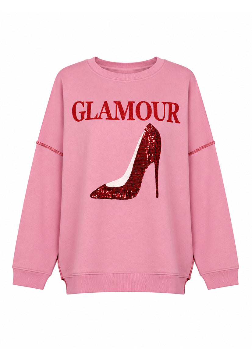 Sweatshirt Roundneck Glamour Paillette - pink
