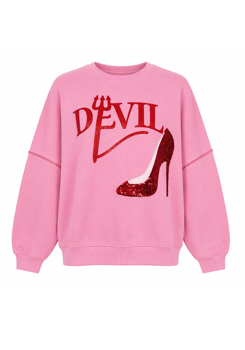 Sweatshirt Roundneck Devil Paillette - pink