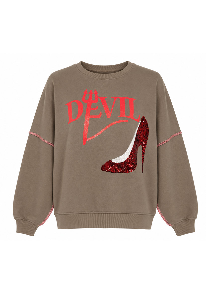 Sweatshirt Roundneck Devil Paillette - sand