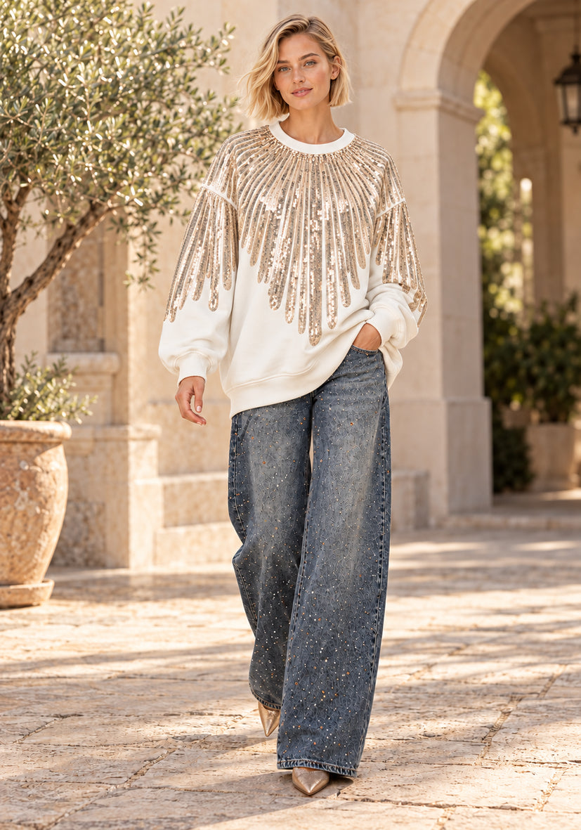 Roundneck Feather Paillette - offwhite