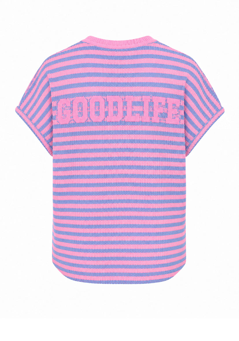 T-Shirt summer stripes - flashrose/ lightblue