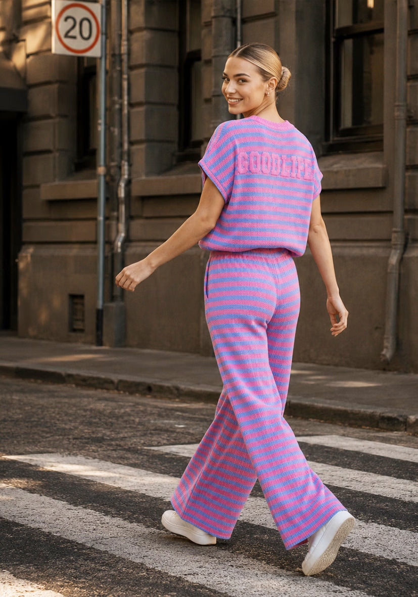 Pants summer stripes - flashrose/ lightblue